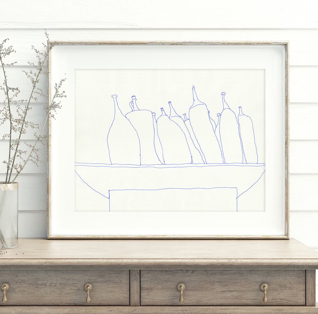 Minimalist Kitchen Print, Printable Bottle Art, Bar Cart Print, Wine Bottle Wall Art, Drink Still Life, French Farmhouse Kitchen Print