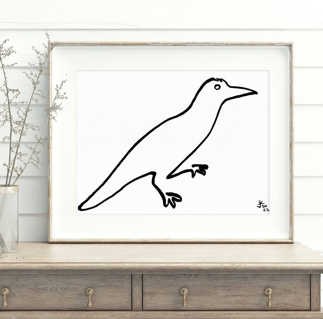 Crow Minimalist Print, Digital Download, Raven Wall Art, Bird Lover Gifts, Silhouette Line Art, Crow Png, Crow Svg, Minimalist Home Decor
