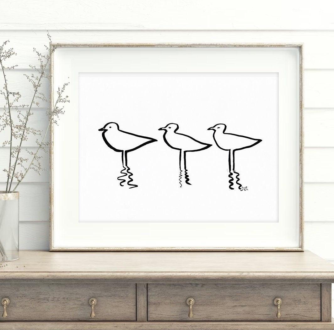 Seagull Print, Coastal Digital Download, Bird Lover Gifts, Water Reflection Print, Black and White Decor, Png Seagull, Svg Seagull
