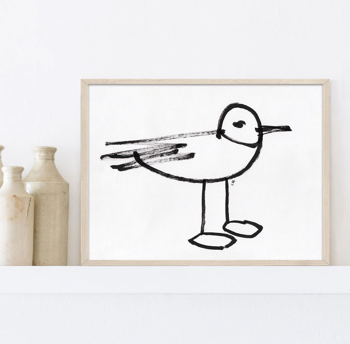 Bird Print, Seagull Digital Download, Bird Drawing, Simple Decor, Downloadable Print, Nursery Bird Art Wall Art