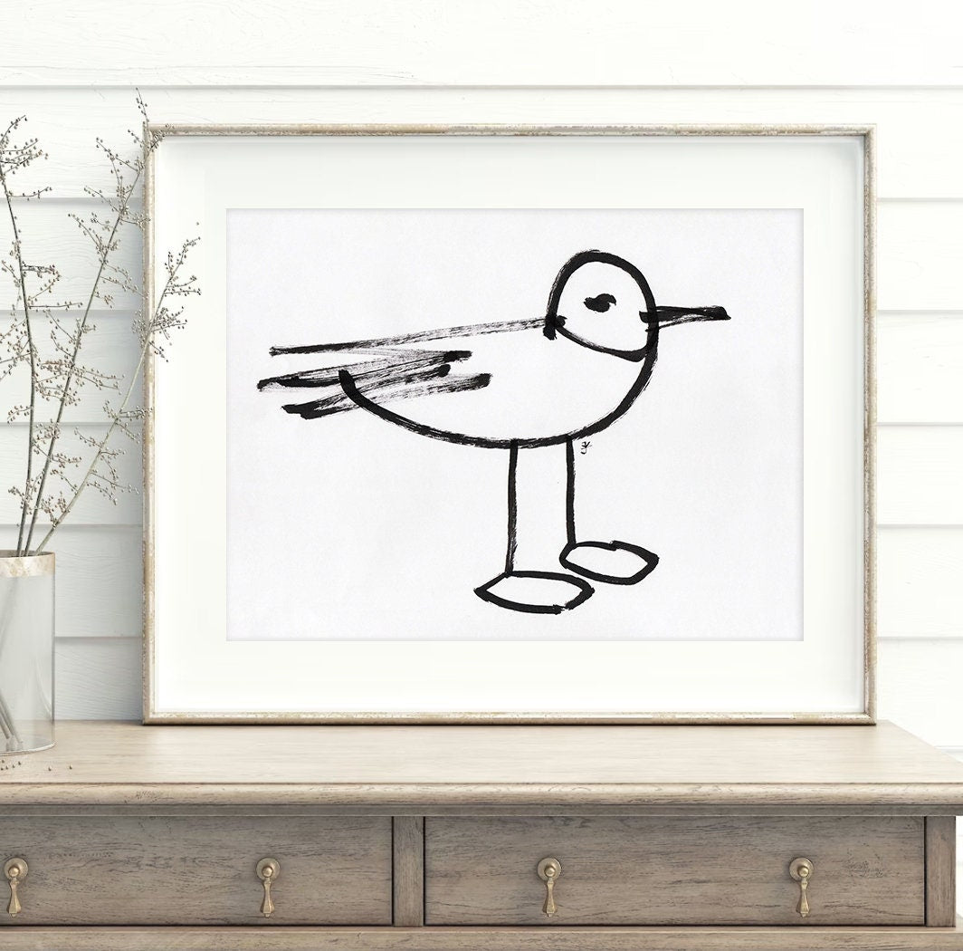 Bird Print, Seagull Digital Download, Bird Drawing, Simple Decor, Downloadable Print, Nursery Bird Art Wall Art