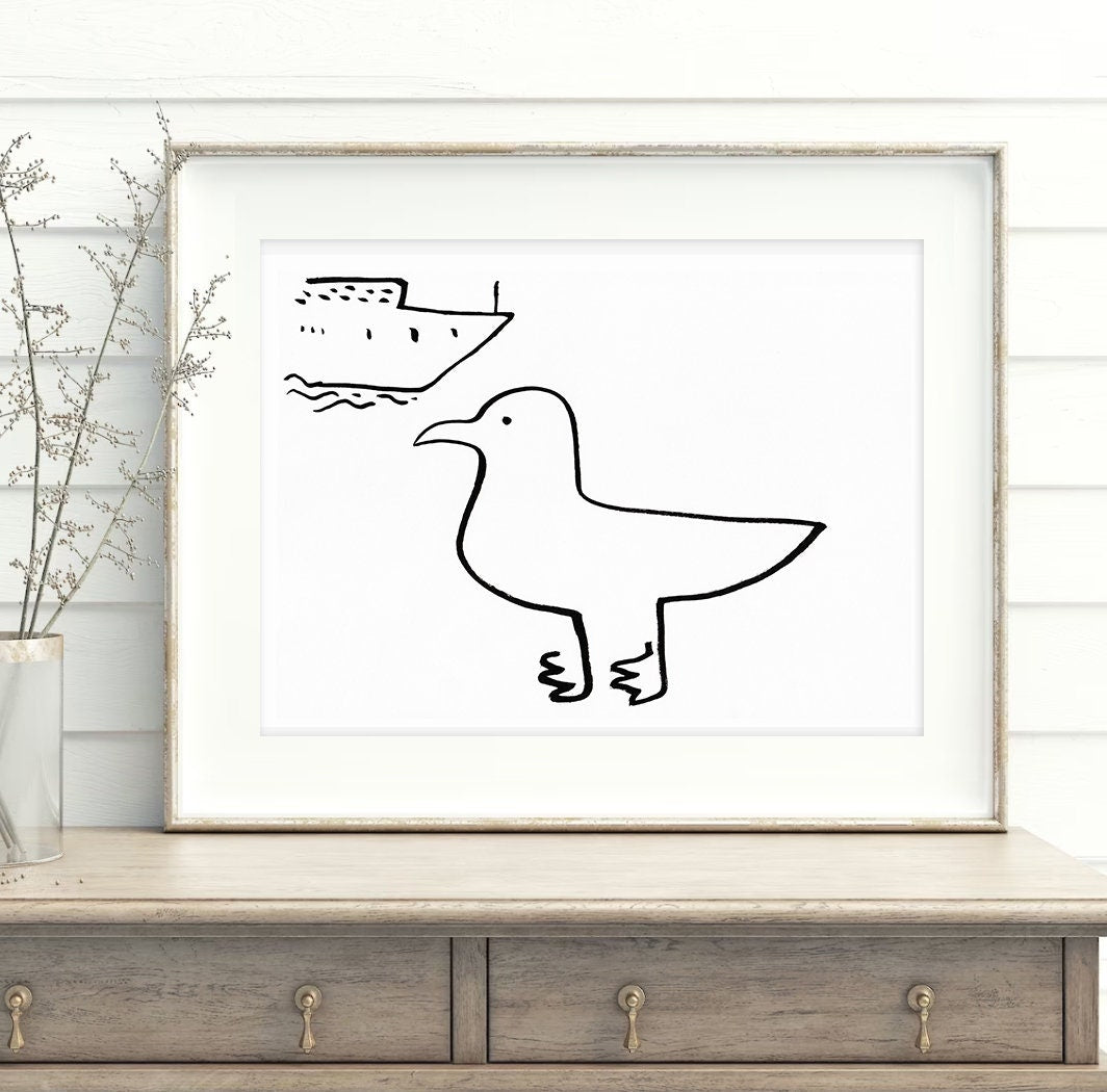 Nautical Print, Seagull Print, Downloadable Art, Seagull Printable Illustration, Ocean Print, Maritime Wall Art, Coastal Room Decor