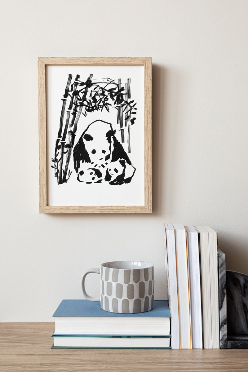 Panda Print, Printable Wall Art, Panda Party Decor, Mothers Day Print, Panda Poster, Digital Download, Panda Kids Art, Nursery Animal Decor
