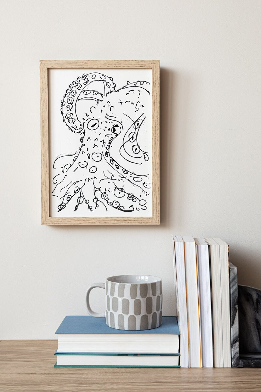 Octopus Poster, Nautical Decor, Bathroom art, Instant Download, Octopus Art, Tentacle Drawing, Black and White, Ocean Creature, Sea Animal