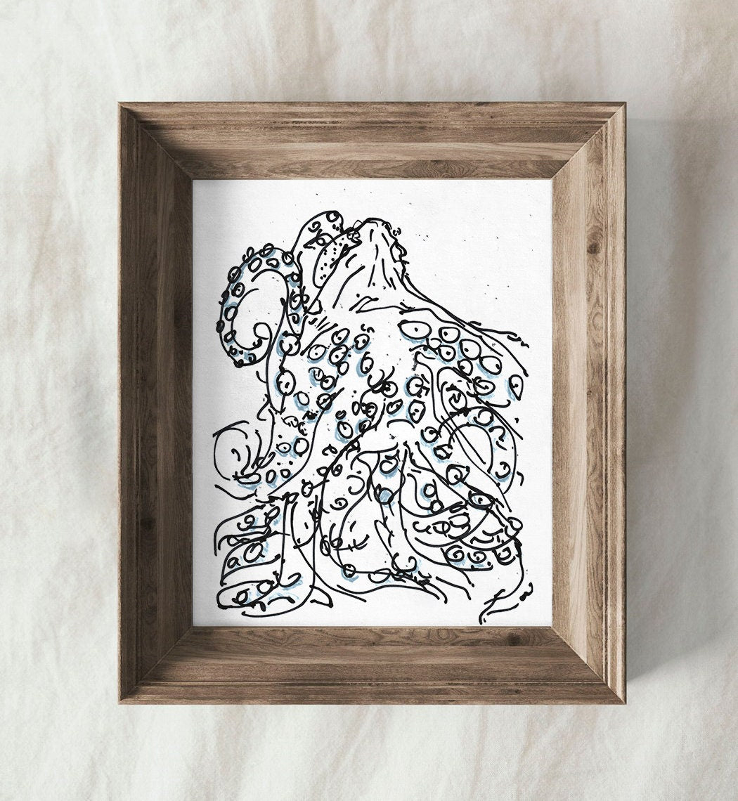 Octopus Wall Decor, Digital Download, Sea Monster Print, Kraken Art, Ocean Animals Poster, Bathroom Octopus