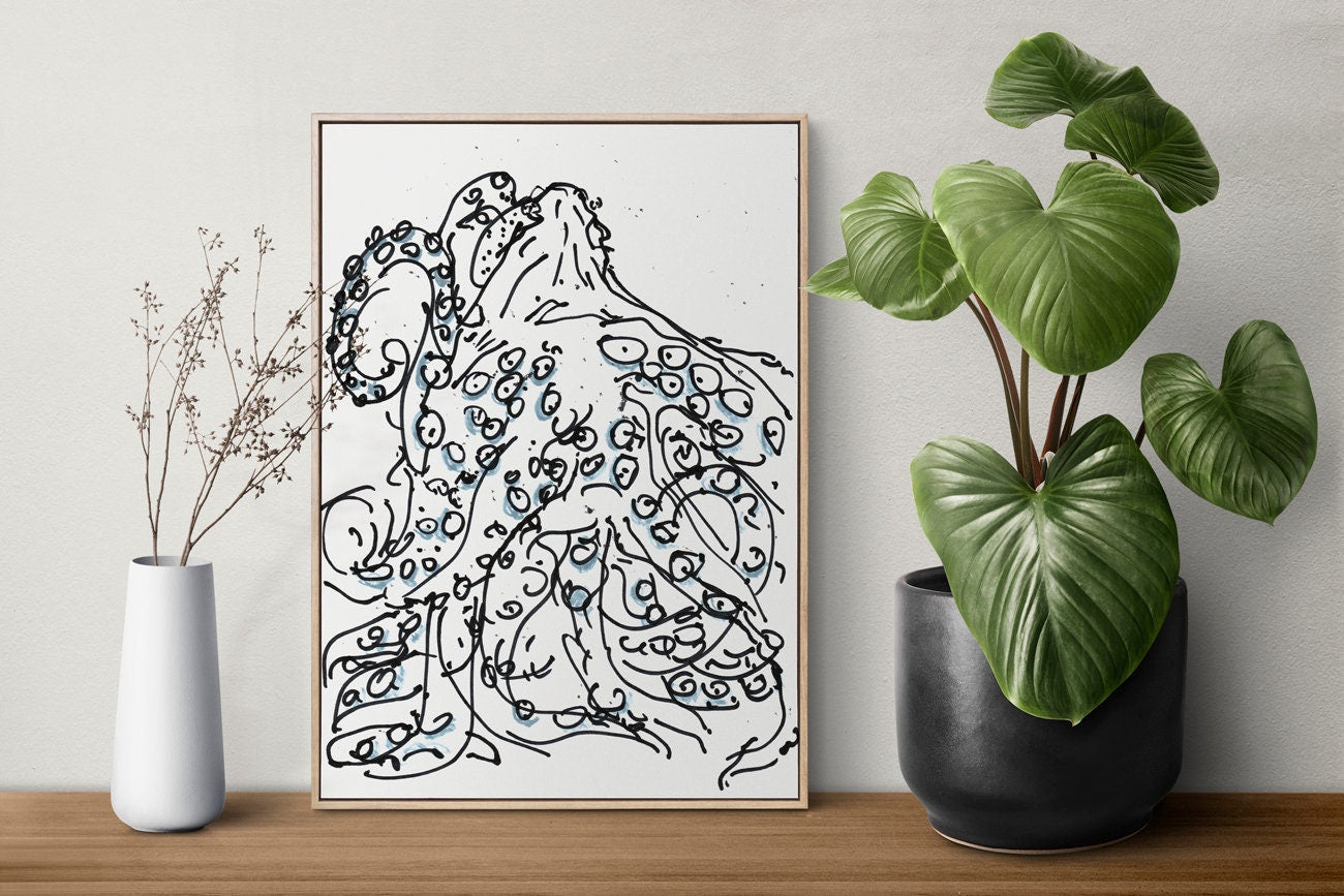 Octopus Wall Decor, Digital Download, Sea Monster Print, Kraken Art, Ocean Animals Poster, Bathroom Octopus