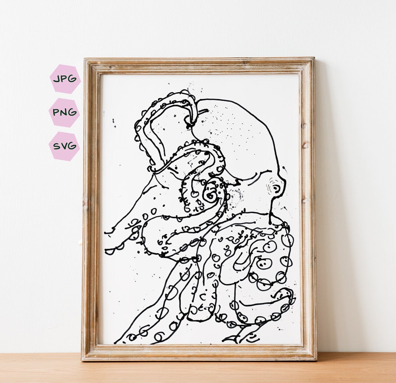 Nautical Bathroom Octopus Print, Housewarming gift idea, Digital Download, Octopus Black and White Drawing, Octopus Wall Decor