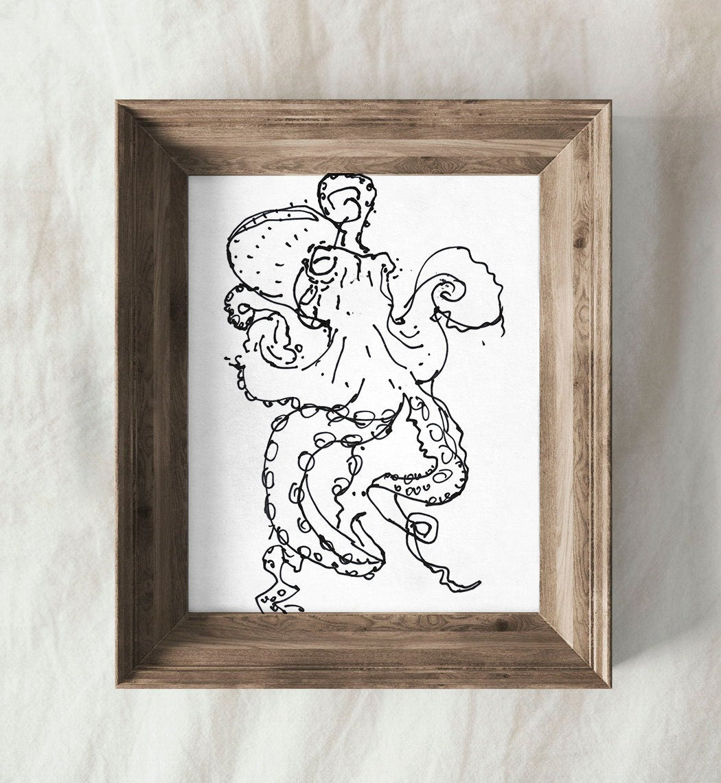 Octopus Svg, Octopus Printable Art, Nautical Octopus Sketch, Octopus Cut file, Digital Download