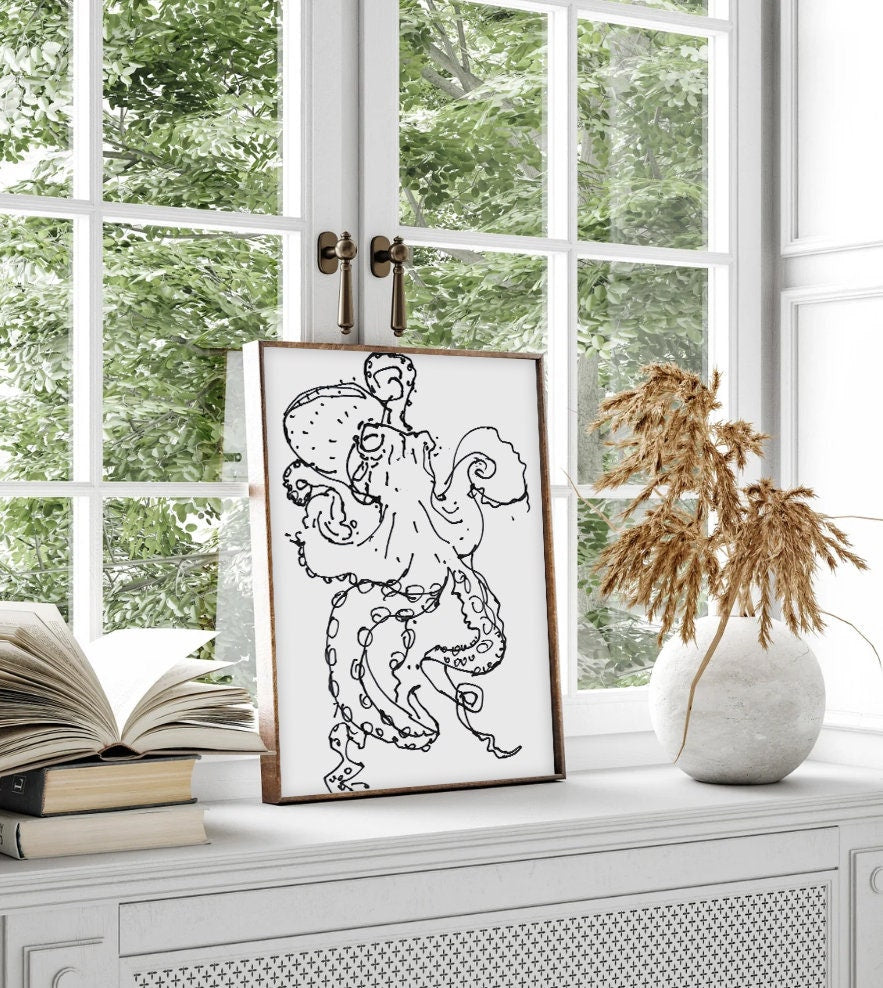 Octopus Svg, Octopus Printable Art, Nautical Octopus Sketch, Octopus Cut file, Digital Download