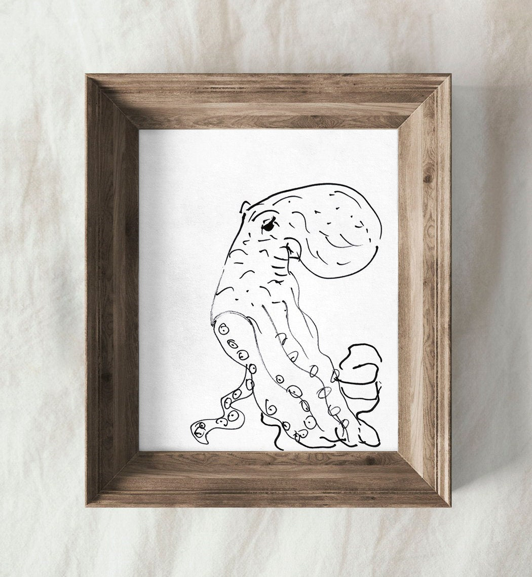 Octopus Lover Decor, Print for Nautical Room, Octopod Illustration, Octopus Png