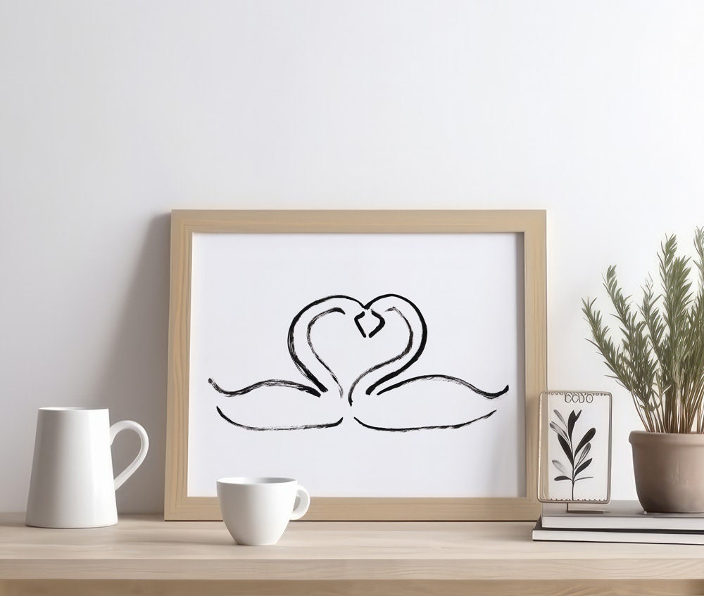 Minimalist Swan Print | Valentine Day Decor | Digital Download | Neutral Wall Art Printable | Country Farmhouse Deco
