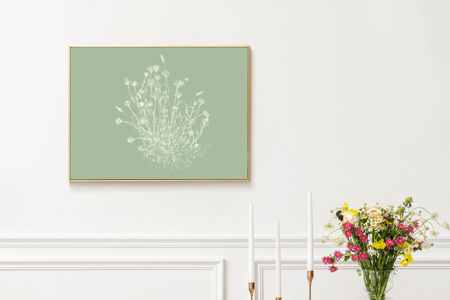Botanical Flower Print, Green Home Decor, Digital Download, Calendula Wall Art, Floral Boho Print, Mint Green Wall Decor
