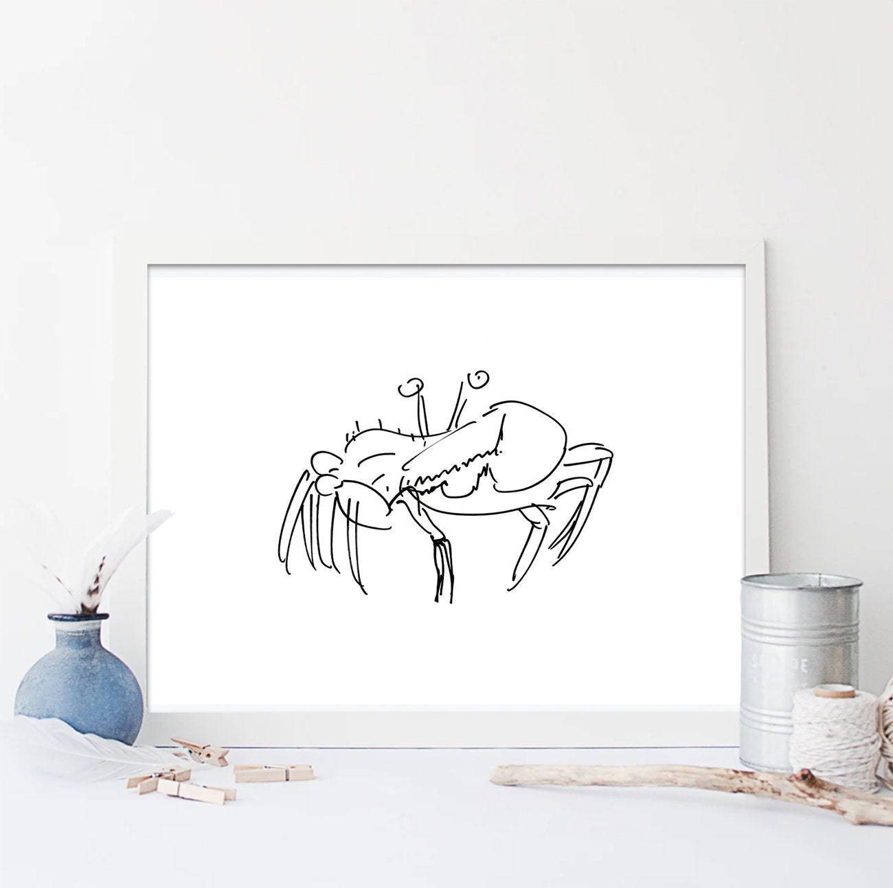 Crab Digital Download, Crab Illustration, Funny Crab Art, Nautical Room Decor, Beach Nursery Decor
