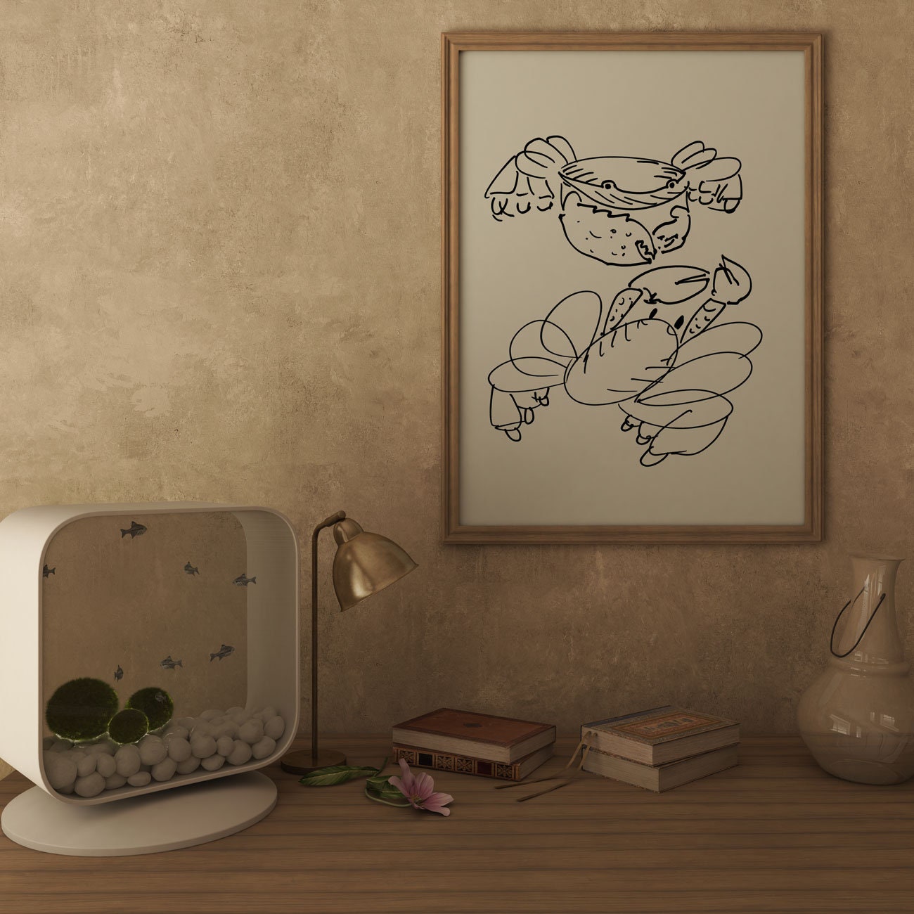 Crabs Illustration Print, Funny Marine Life Art, Sea Creature, Crusta Wall Art, Crab Line Art