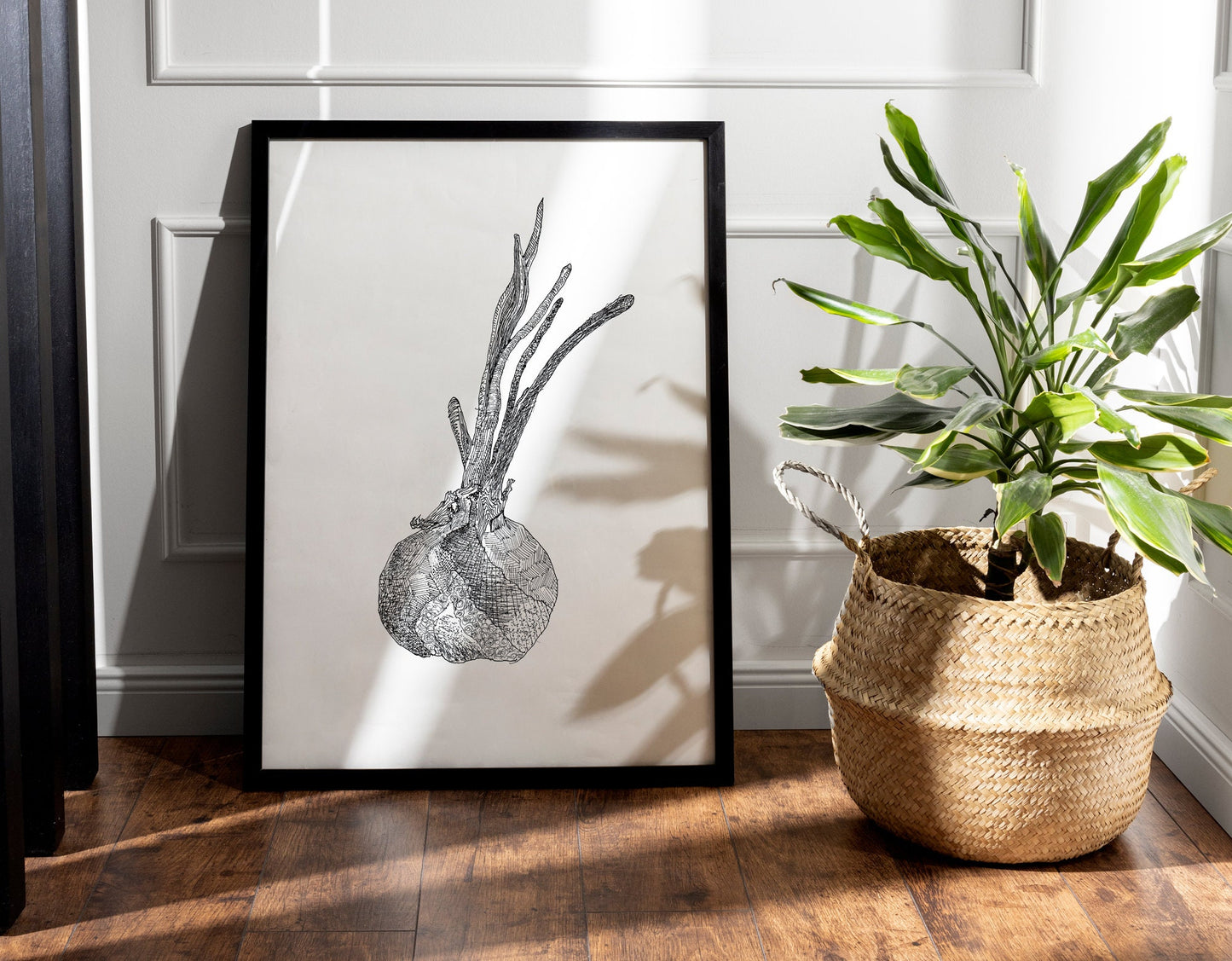Onion Print, Vegetable Print, Digital Download, Pen Drawing, Kitchen Wall Decor, Black and White Illustration, Onion Printable, Vegan Print