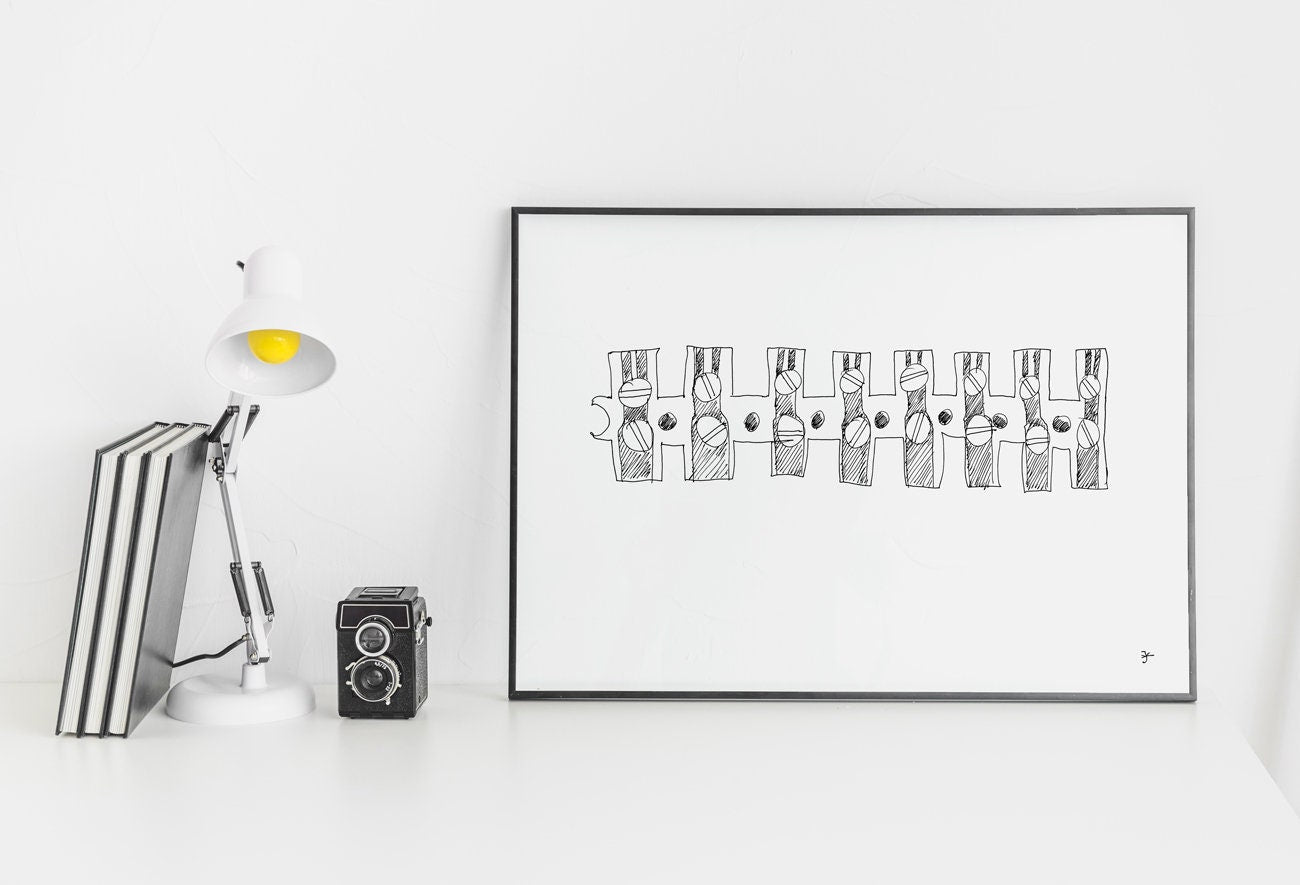 Abstract Tech Art, Instant Download, Line Art, Tech Printable, Mechanism Wall Art, Black and White Ink Decor, Modern Wall Art