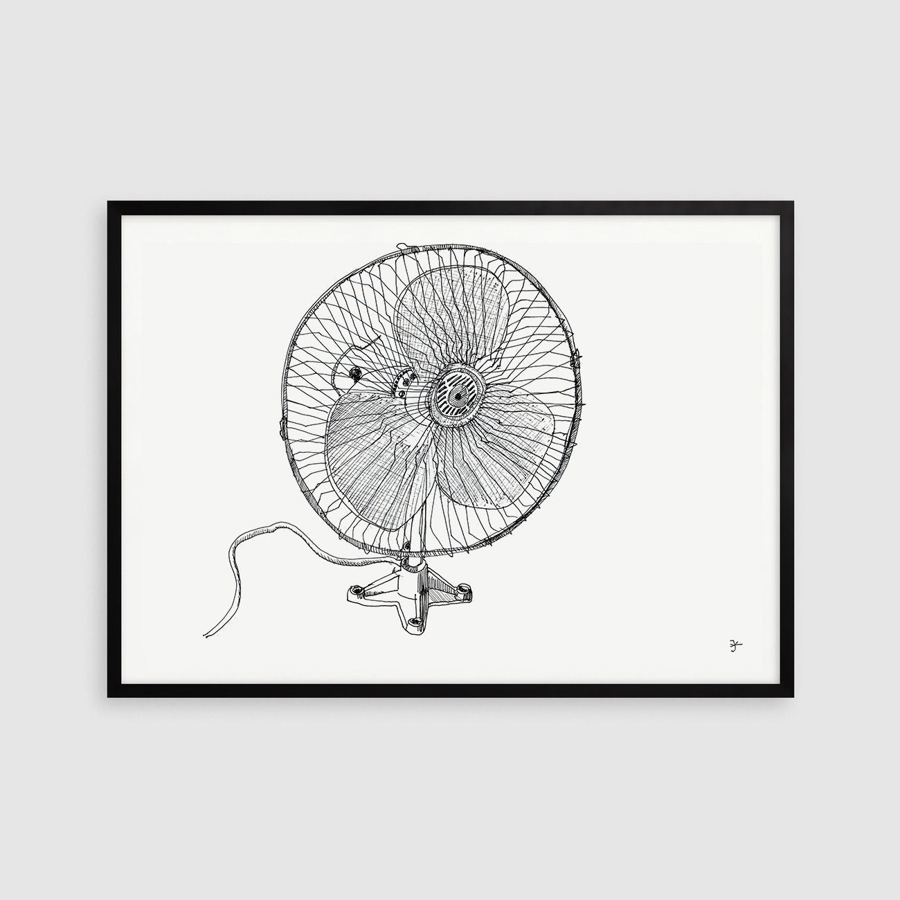 Electric Fan Art Print, Digital Download, Home Decor, Summer Print, Ink Illustration, Line Art Printable, Simple and Minimalist Decor