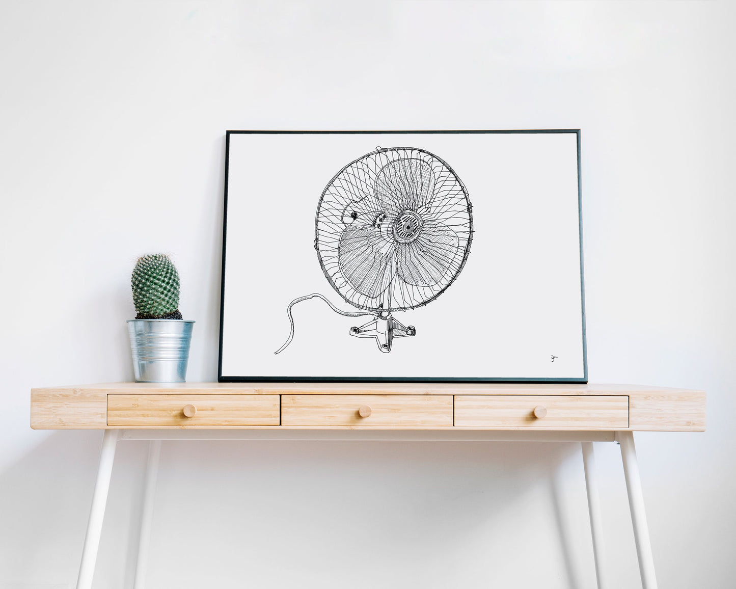 Electric Fan Art Print, Digital Download, Home Decor, Summer Print, Ink Illustration, Line Art Printable, Simple and Minimalist Decor
