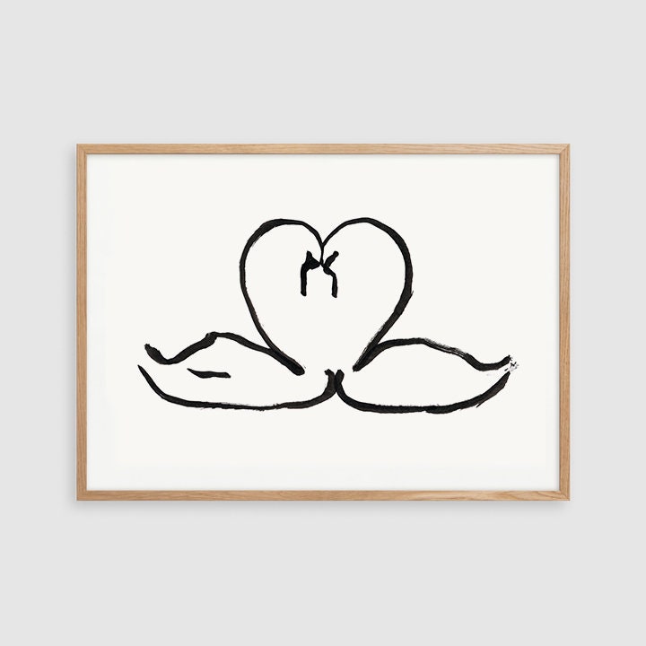 Swan Digital Print, Love Wall Art, Bird Lover Gifts, Swan Heart Art, Black and White Swan Print, Swan Wall Art, Swan Baby Shower