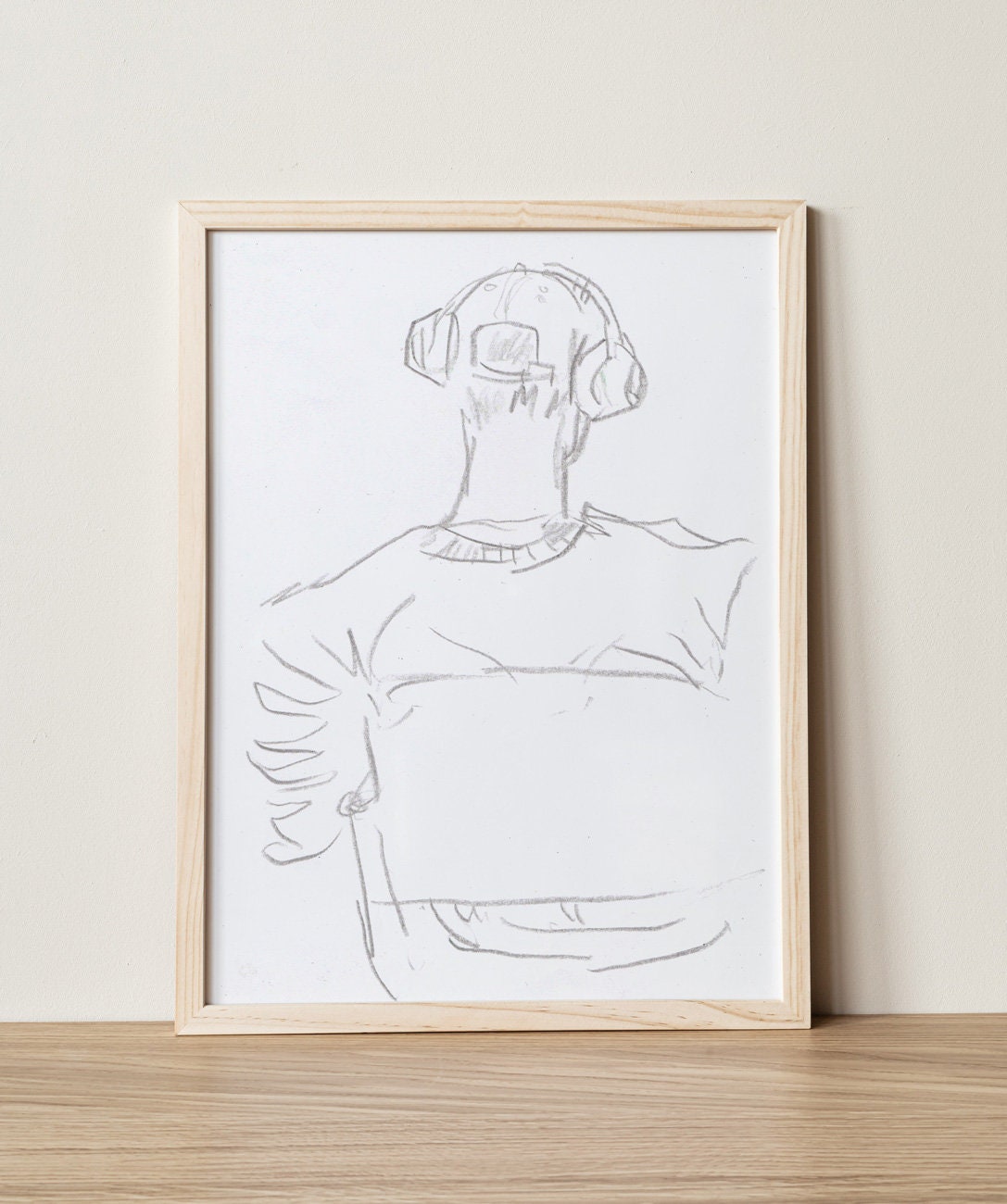 Music Art Print, Boy with Headphones Print, Wall Art, Sketch of a boy, Gift for him, Simple and Minimalist Art, Teen Boy Room Decor