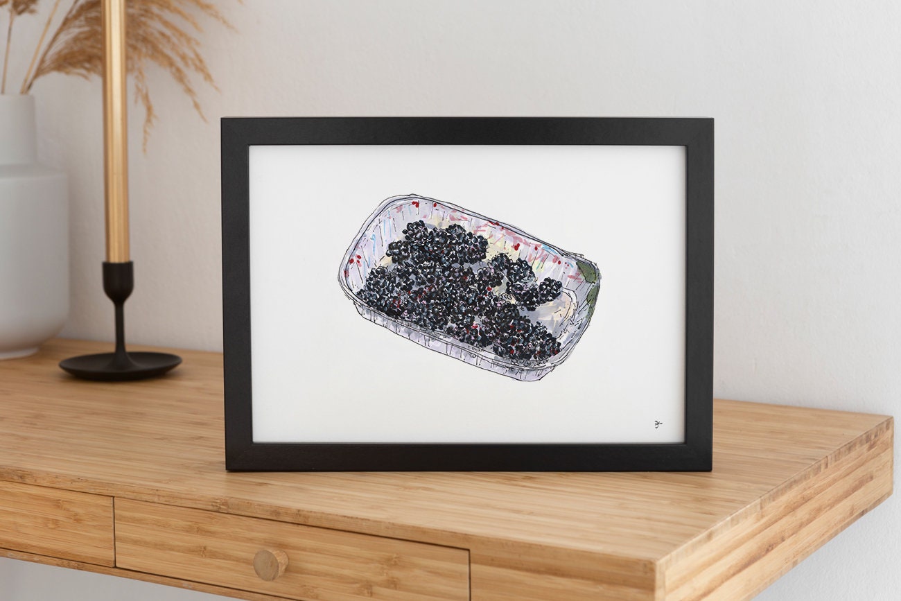Blackberry Kitchen Wall Art, Digital Download, Berries Illustration, Fruit Poster, Country Food Print, Farmhouse Wall decor, Blackberry Art