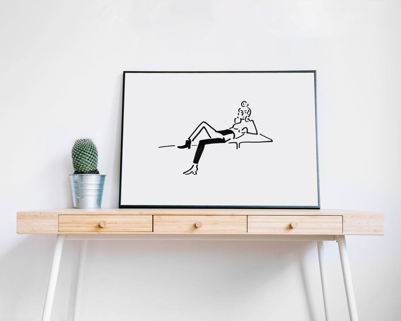 Teen Girl Room Decor, Minimalist Girl Wall Decor, Simple Black and White Illustration, Gift for Her Print, Woman Art, Chill Girl Print