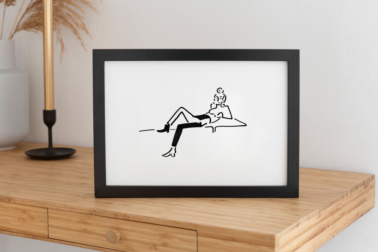 Teen Girl Room Decor, Minimalist Girl Wall Decor, Simple Black and White Illustration, Gift for Her Print, Woman Art, Chill Girl Print