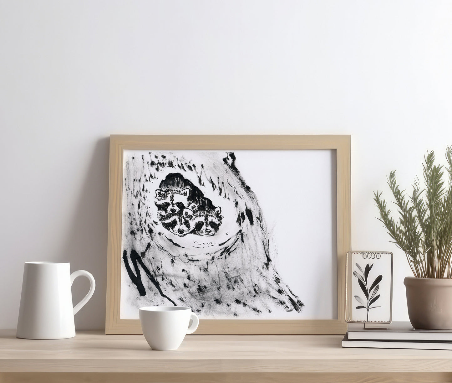 Raccoon in Hollow Tree ~ Digital Print ~ Woodland Wall Art ~ Cute Raccoons Printable ~ Raccoon Gifts ~ Animal Nursery Art