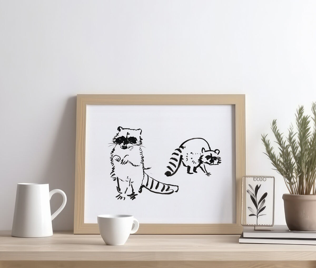 Raccoon Art, Digital Download, Raccoon Decor, Forest Cat, Black and White Animal, Woodland Room Decor