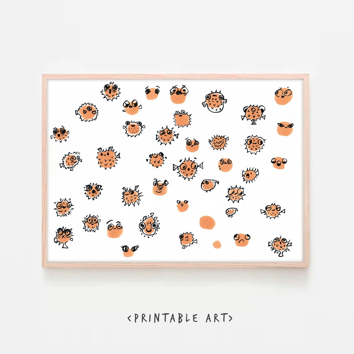 Fugu Print ~ Simple Minimalist Printable Wall Art, Ocean Nursery Wall Prints, Nursery Wall Art, Digital Download ~ Cute Blowfish