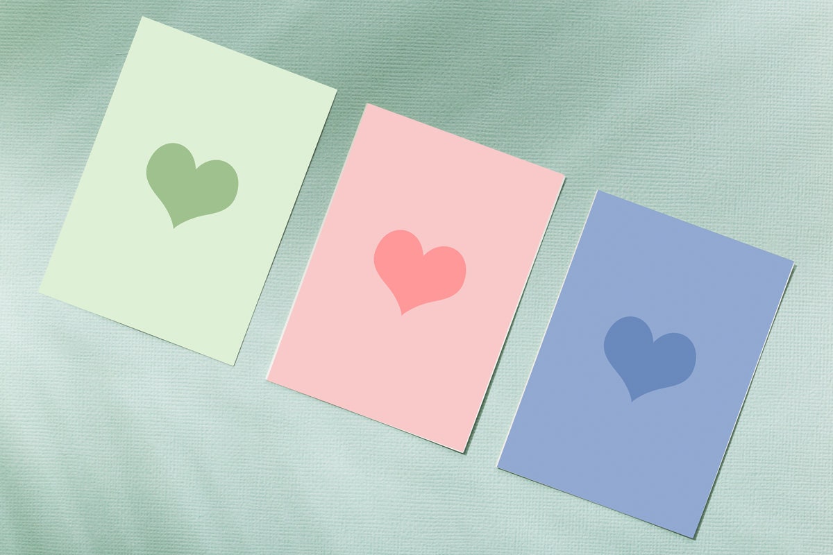 Heart Print Set of 3, Digital Download, Valentines Day Decor, Heart Bundle Printable Art, Romantic Gallery Wall, Cute Green Rose Blue Print