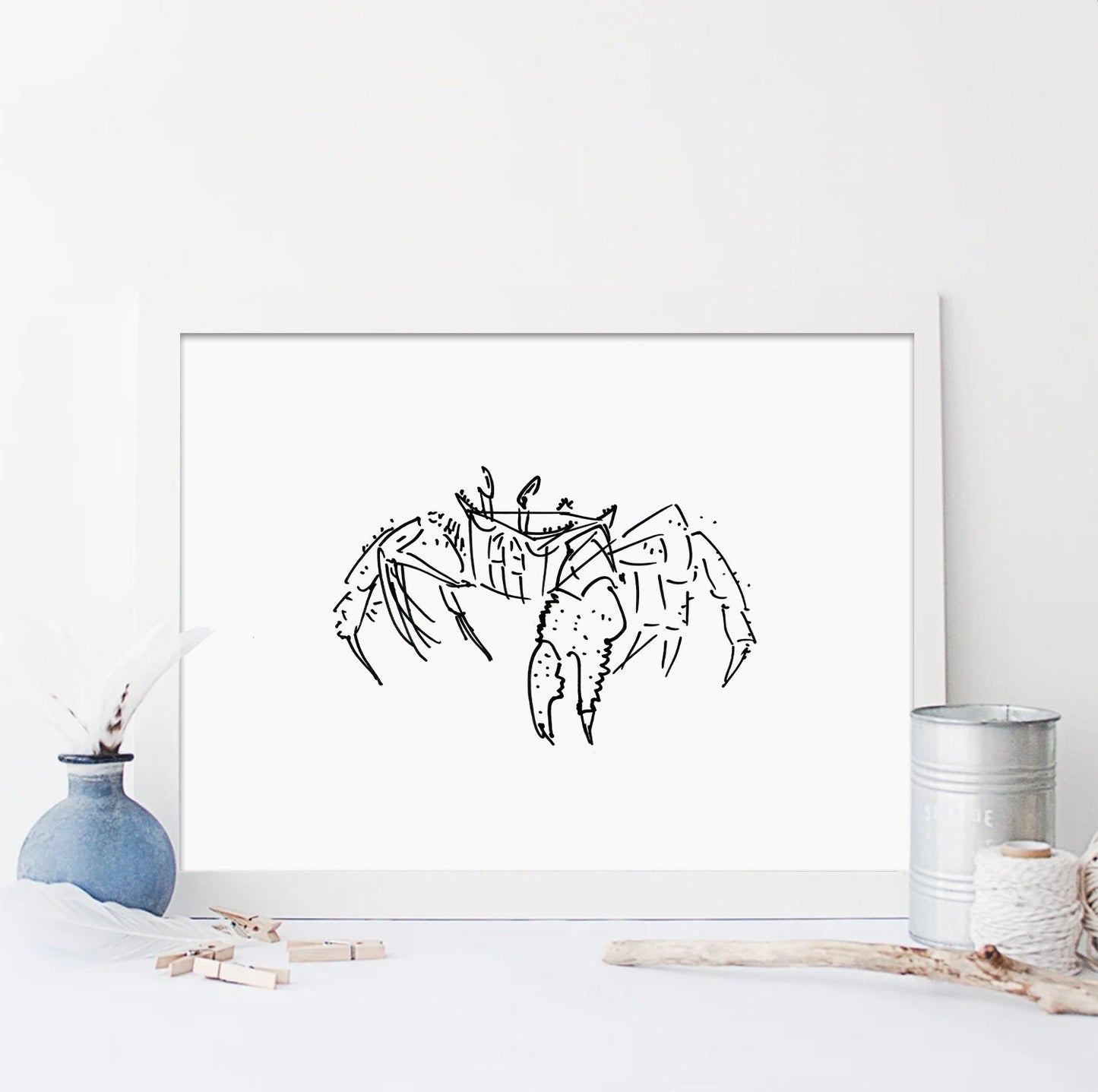 Crab Print, Simple Crustacean Drawing, Instant Download, Coastal Print, Crabs Ink Sketch, Black and White Maritime Decor