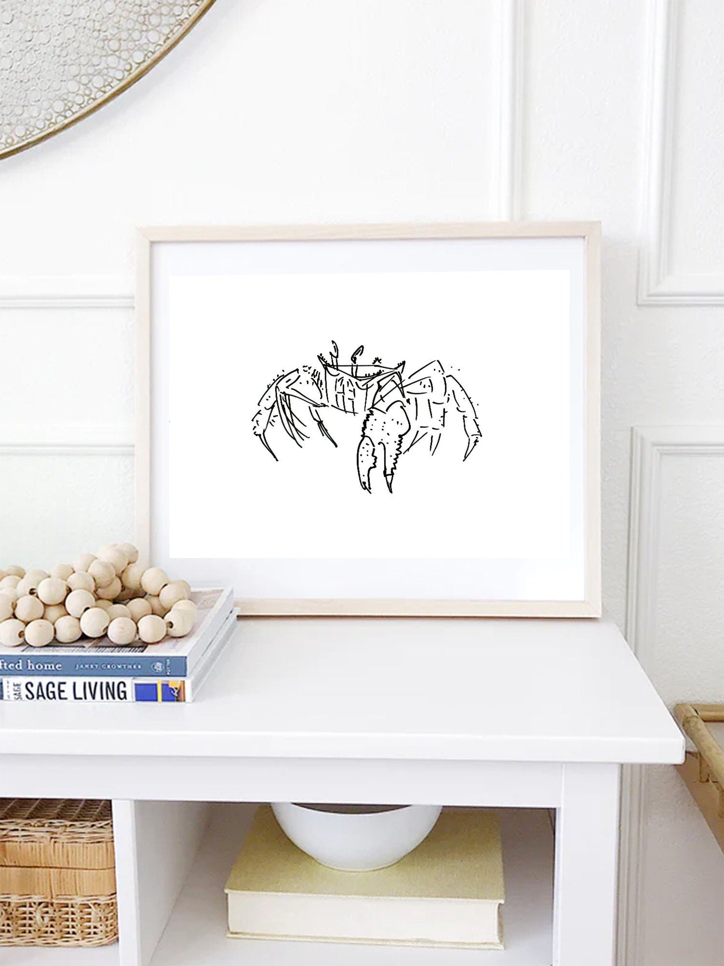 Crab Print, Simple Crustacean Drawing, Instant Download, Coastal Print, Crabs Ink Sketch, Black and White Maritime Decor