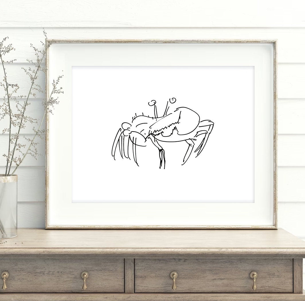 Crab Digital Download, Crab Illustration, Funny Crab Art, Nautical Room Decor, Beach Nursery Decor