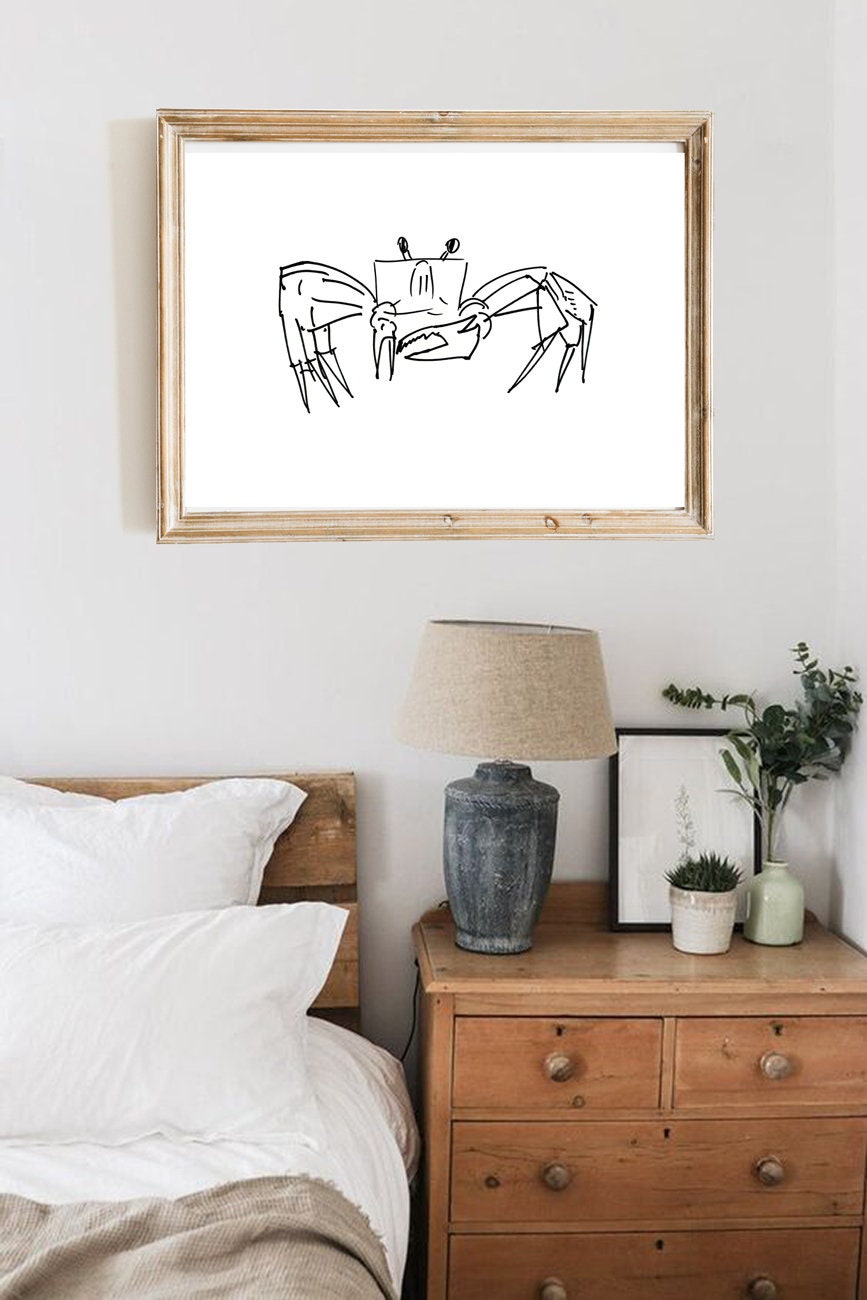 Crab Printable Wall Art, Crab Drawing, Instant Download, Ocean life posters, Line Art Crab Sketch