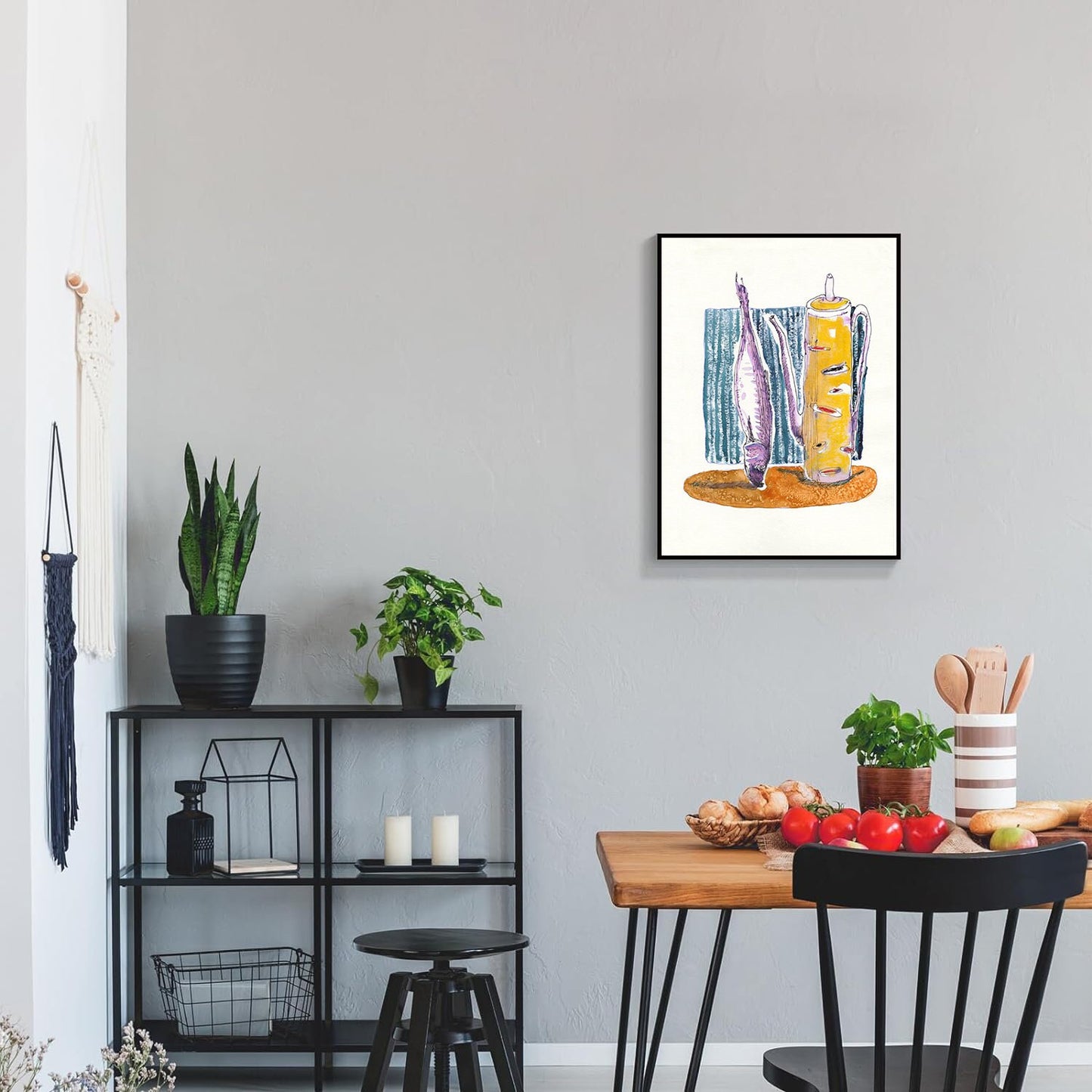 Food and Drink Print, Dinning Room Art, Kitchen Poster, Fish Wall Art, Tea Kettle Painting, Instant Download, Watercolor Kitchen Art