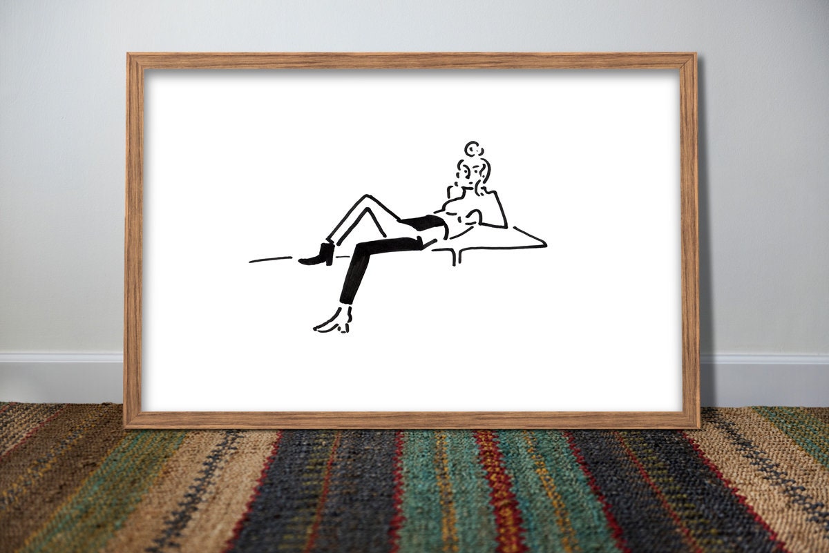 Teen Girl Room Decor, Minimalist Girl Wall Decor, Simple Black and White Illustration, Gift for Her Print, Woman Art, Chill Girl Print