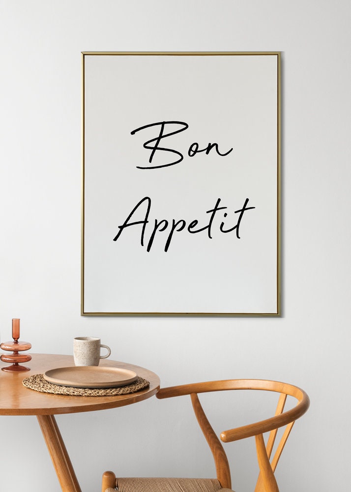 Bon Appetit Print, Kitchen Wall Decor, Digital Download, Dining Room Print, French Kitchen Printable, Simple and Minimalist Print