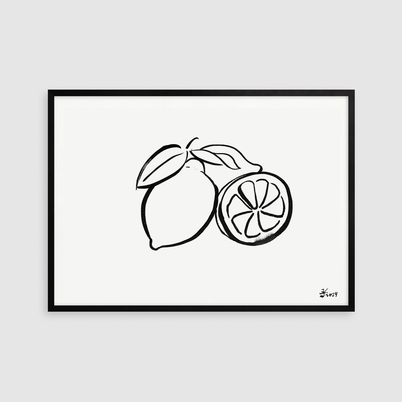 Lemon Print, Fruit Kitchen Art, Minimalist Lemon Illustration, Fruit Market Print, Digital Download, Citrus Printable, Botanical Print