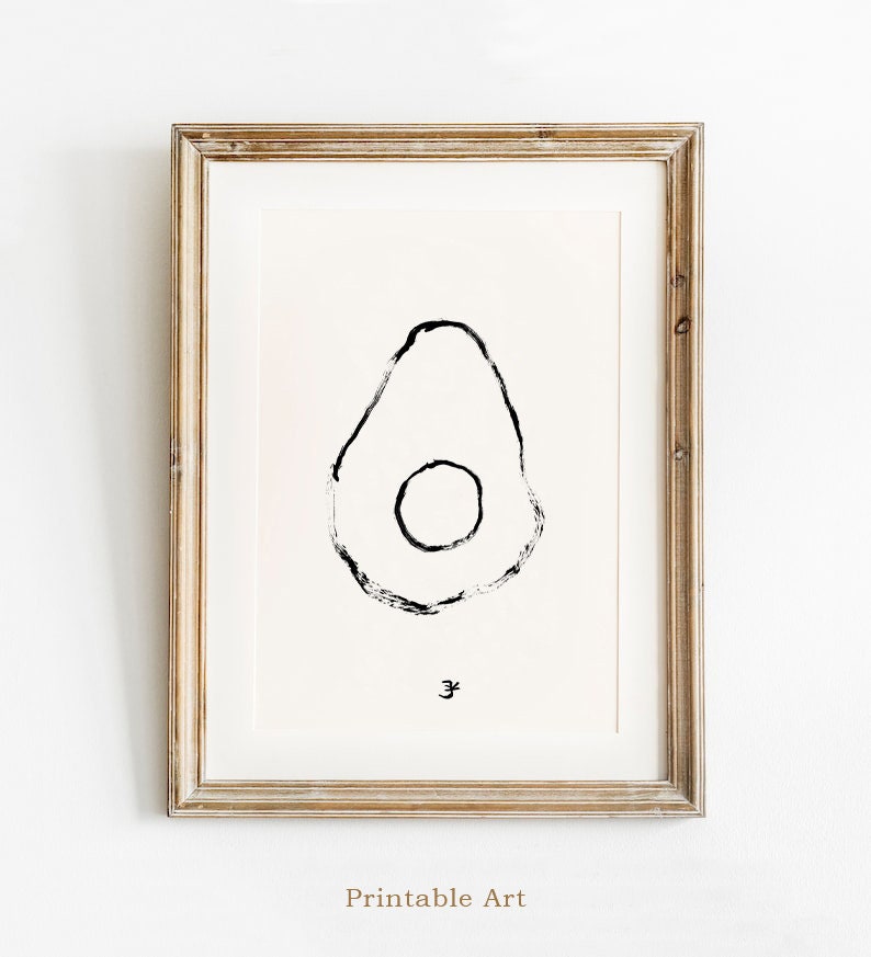 Minimalist Avocado Print, Simple Kitchen Decor, Avocado Gift, Fruit Market Print, Food Art, Ink Avocado Drawing, Cafe Poster, Botanical Art