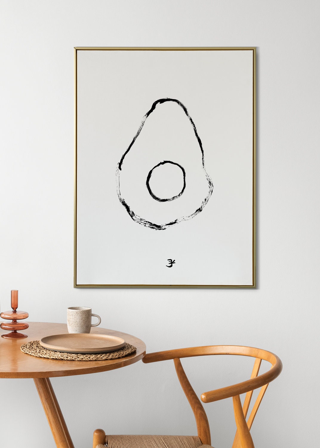 Minimalist Avocado Print, Simple Kitchen Decor, Avocado Gift, Fruit Market Print, Food Art, Ink Avocado Drawing, Cafe Poster, Botanical Art