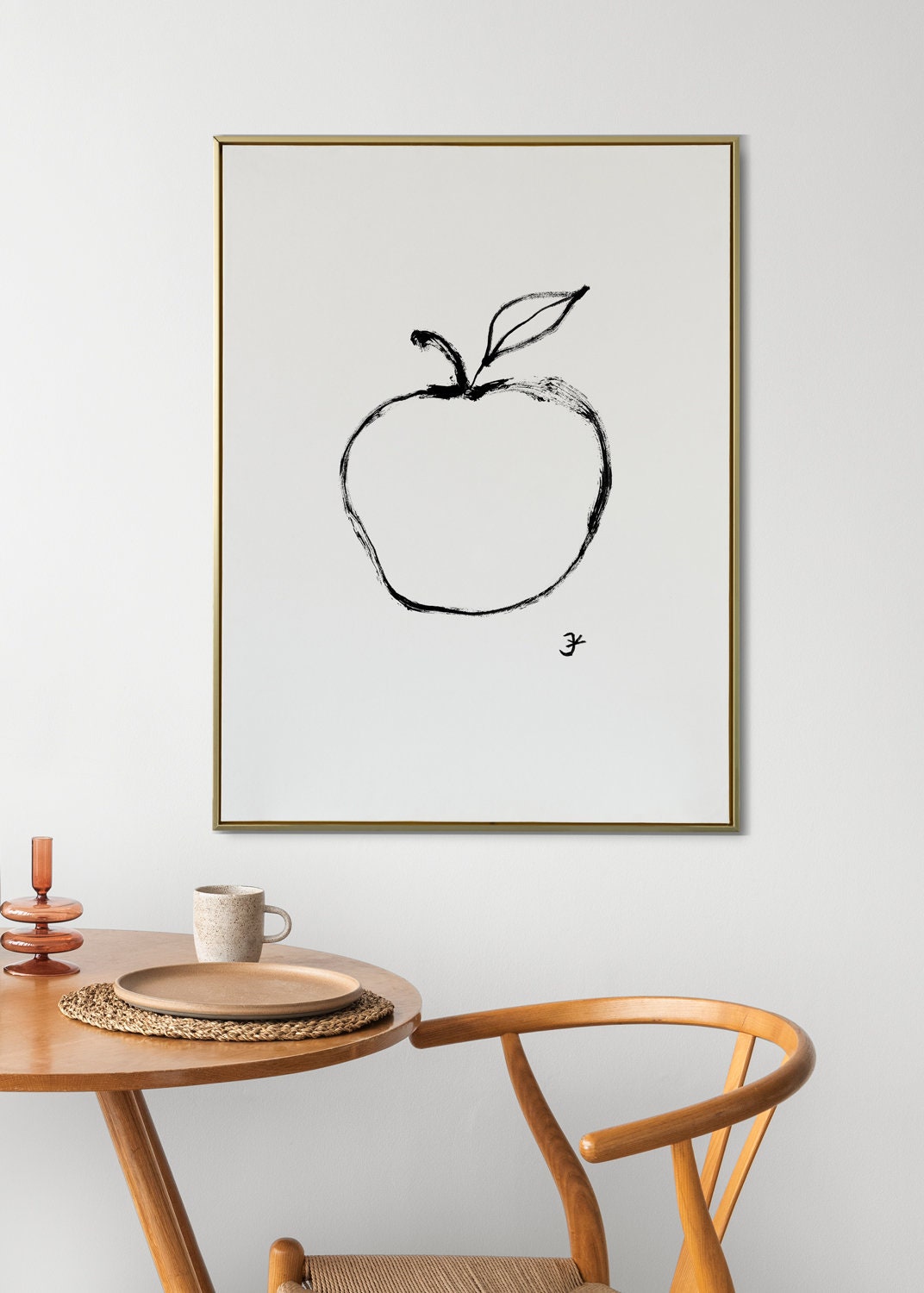 Minimalist Apple Print, Modern Interior Decor, Fruit Dinner Room Wall Art, Simple Apple Art, Kitchen Art, Nursery Decoration, Apple Juice