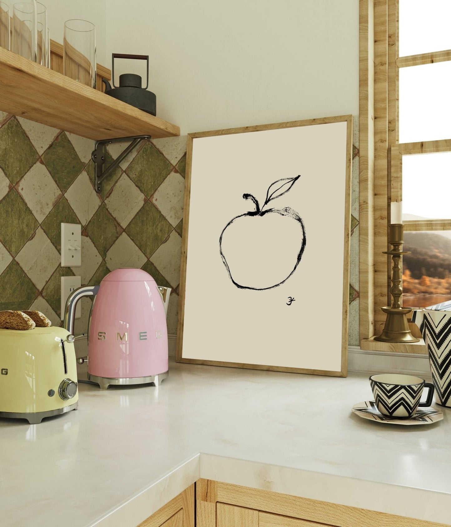 Minimalist Apple Print, Modern Interior Decor, Fruit Dinner Room Wall Art, Simple Apple Art, Kitchen Art, Nursery Decoration, Apple Juice
