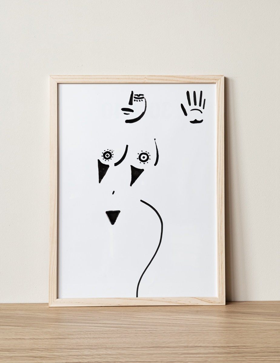 Nude Woman Print, Digital Download, Minimalist Erotic Art, Black and White Decor, Wall Art, Gift for Her, Romantic Printable Poster