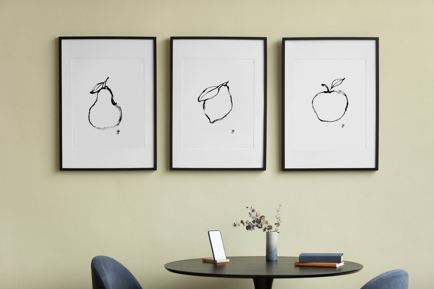 Bundle Kitchen Wall Art, Set of 4 Fruit Print, Pear Apple Lemon & Avocado, Digital Download, Fruit Market Print, Minimalist Kitchen Decor