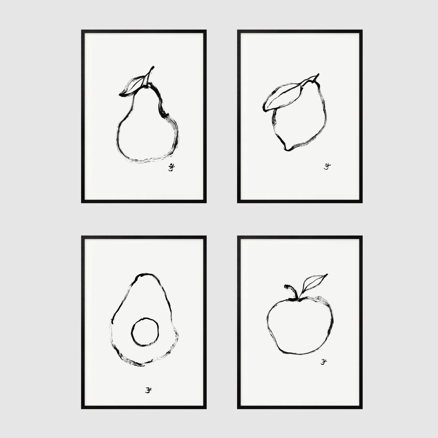 Bundle Kitchen Wall Art, Set of 4 Fruit Print, Pear Apple Lemon & Avocado, Digital Download, Fruit Market Print, Minimalist Kitchen Decor