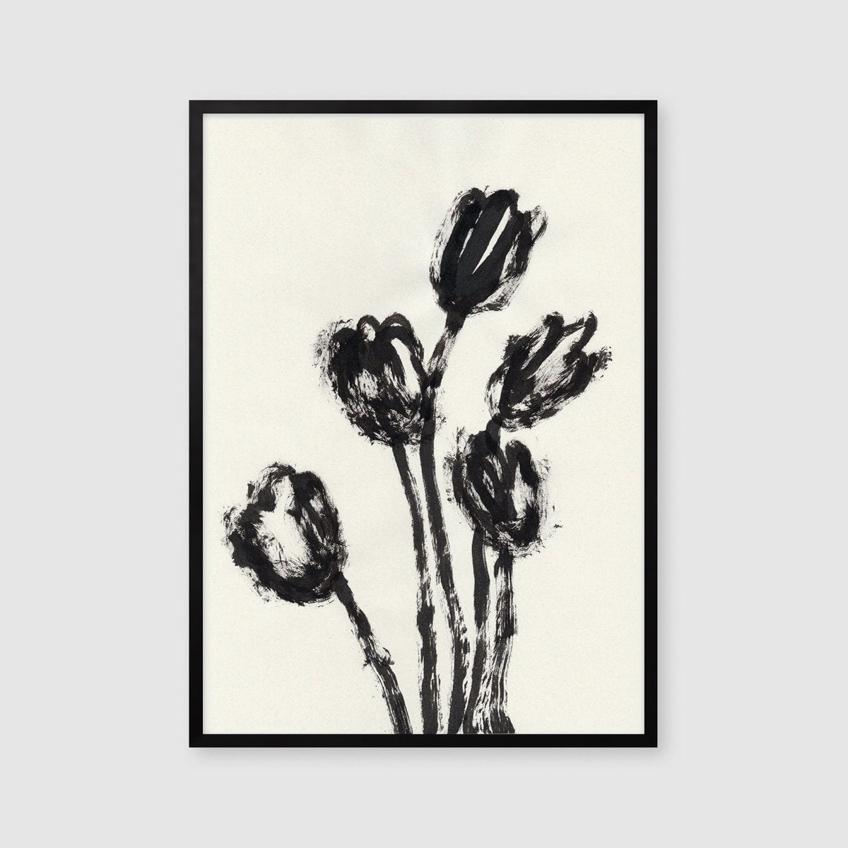 Tulip Print, Black Flower Melancholy, Digital Download, Gift for Her, Spring Wall Art, Ink Botanical Drawing, Tulip Gifts, Modern Art Decor