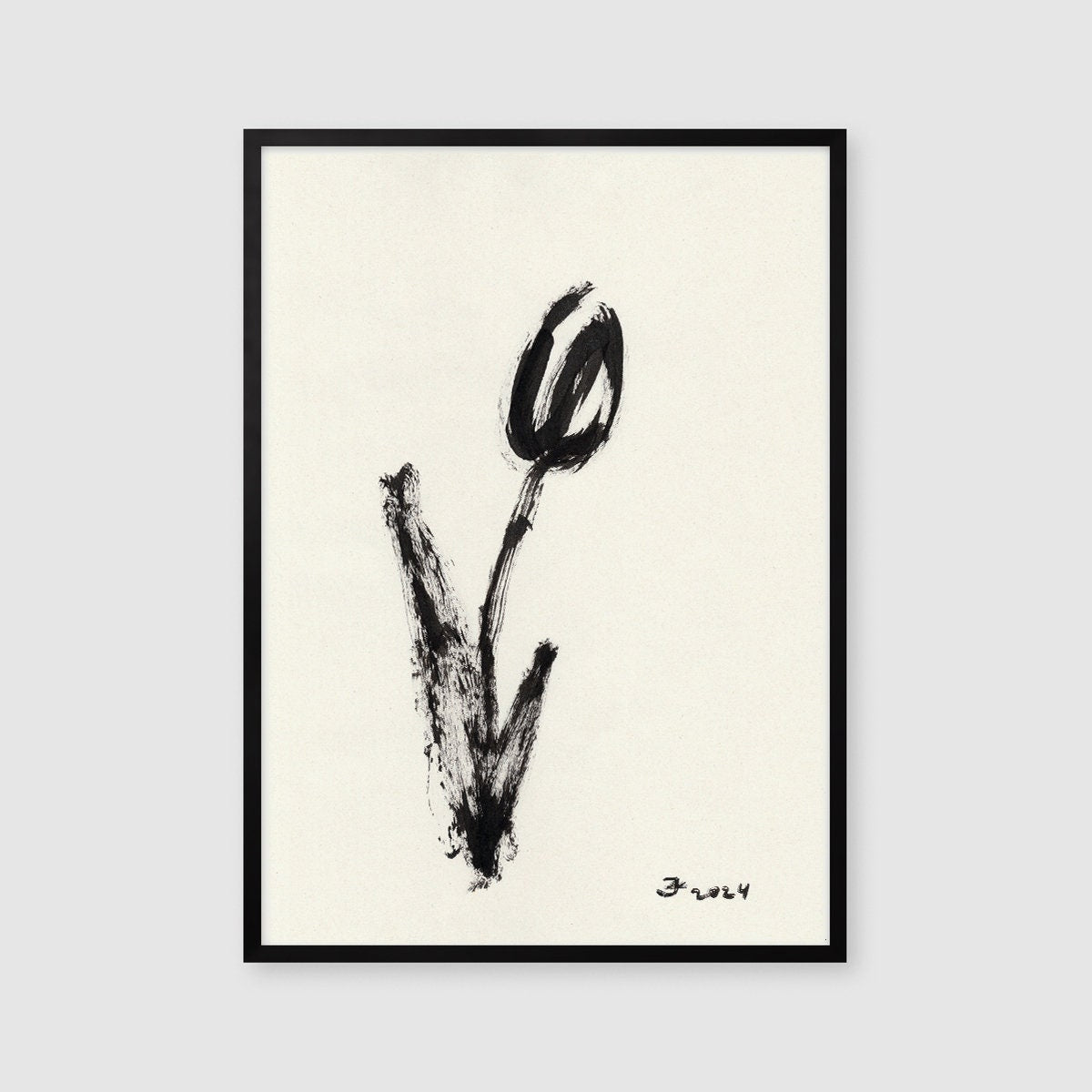 Spring Flower Wall Art, Printable Black and White Decor, Instant Download, Easter Print, Modern Home Decor, Black Aesthetic Girl Room Decor