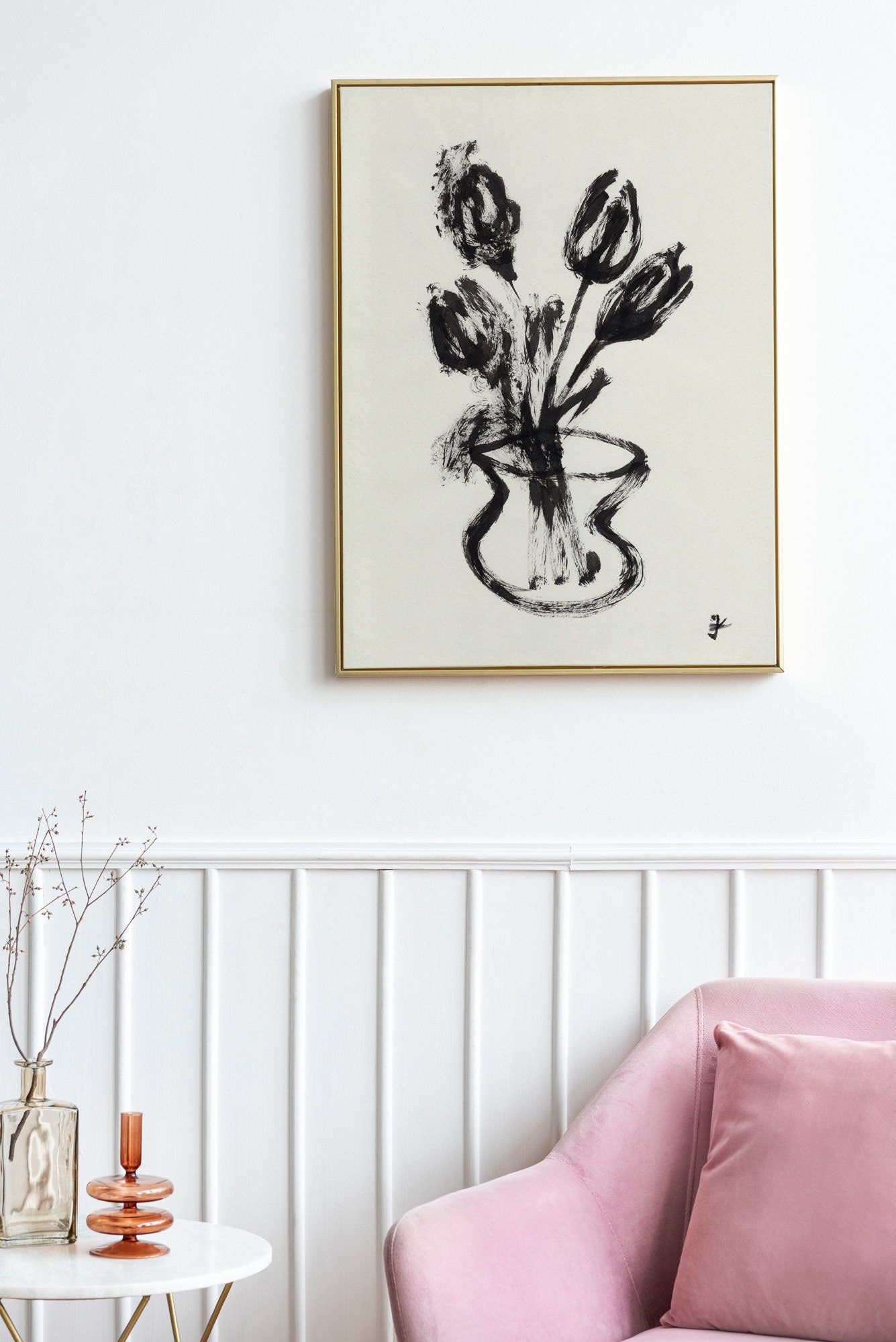 Tulip Wall Art, Digital Download, Black Spring Art, Dark Academia Flowers Artwork, Teen Girl Room Decor, Printable Botanical Illustration