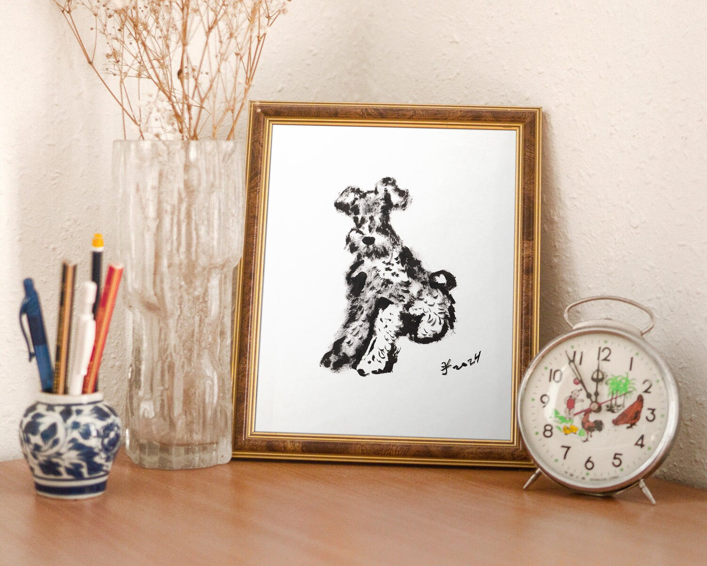 Miniature Schnauzer Dog Breed Print, Digital Download, Dog Wall Art, Dog Drawing, Schnauzer Printable, Dog Lover Gifts, Mini Schnauzer Decor